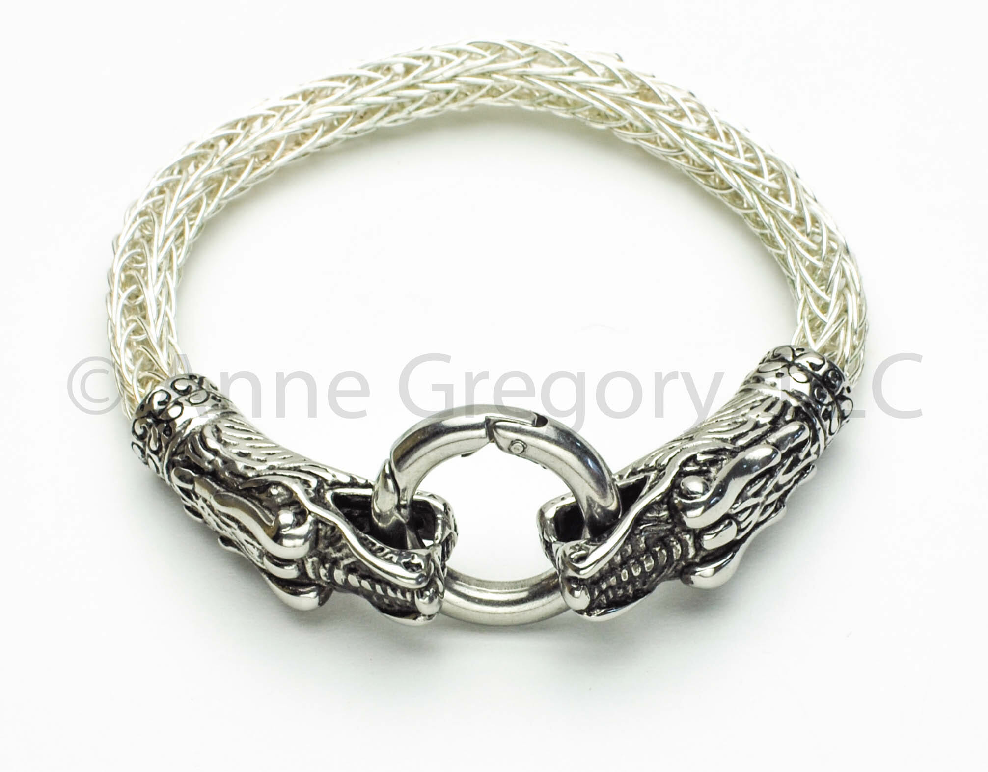 Dragon Head Silver Viking Knit Bracelet
