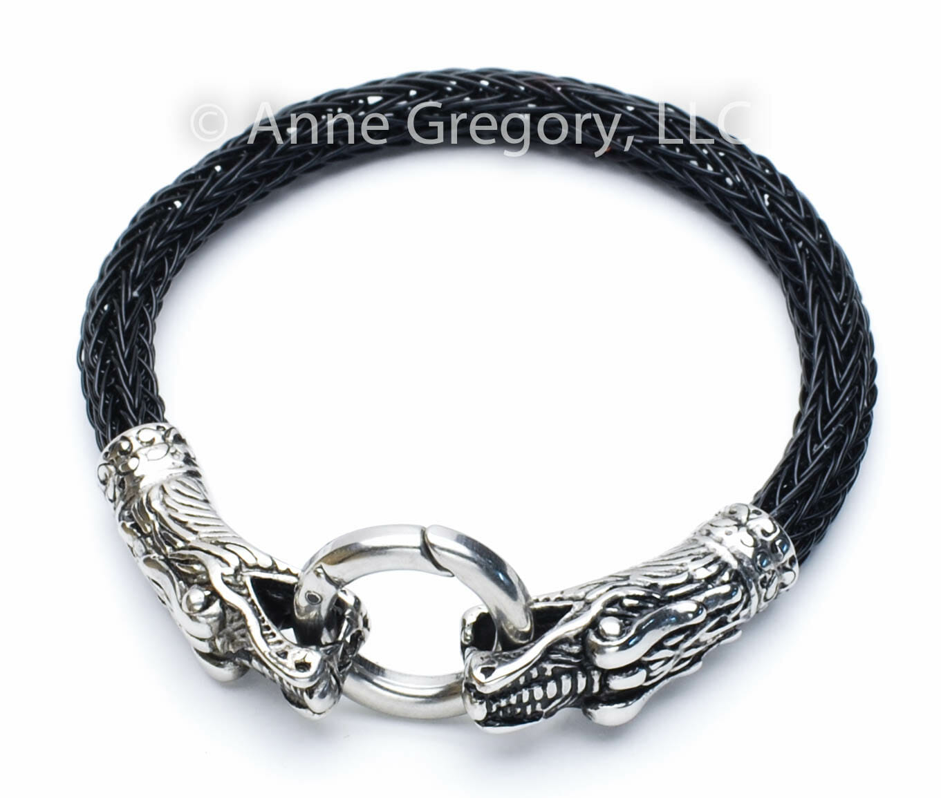 Dragon Head Black Viking Knit Bracelet Anne Gregory