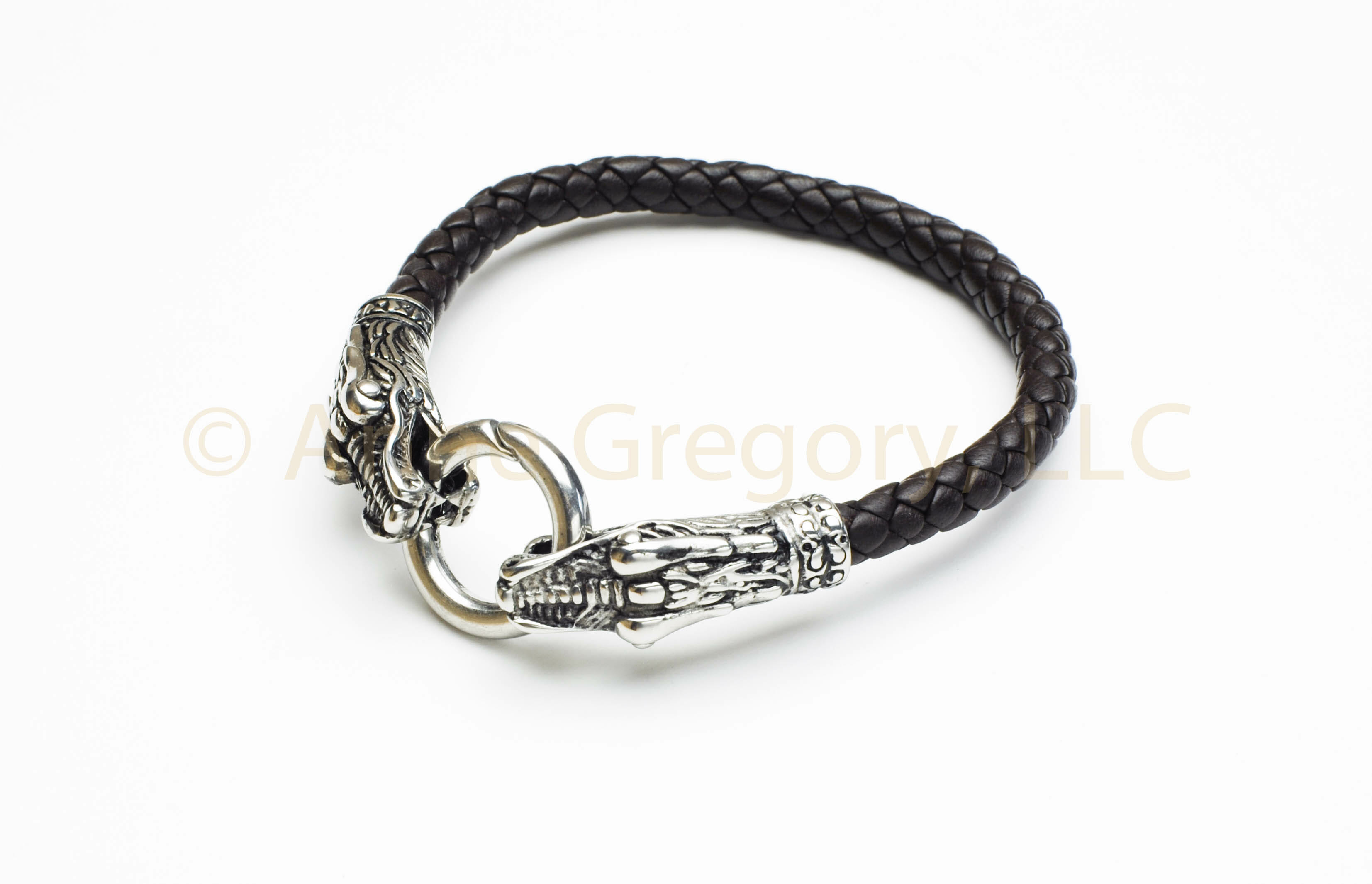 Greyhound Sterling Silver Charm on Black Cord Leather Bracelet