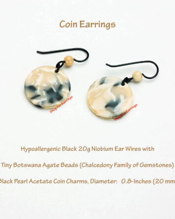 Black Pearl Acetate Coin Earrings
