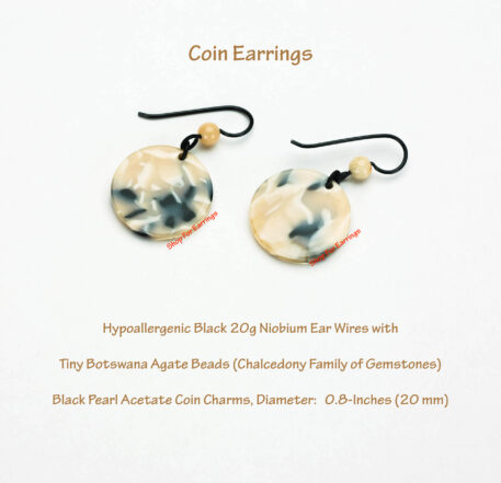 Black Pearl Acetate Coin Earrings